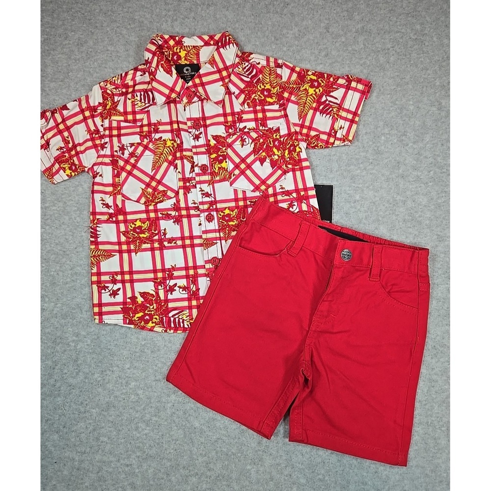 Akademiks Boys Size 18 month Outfit Button Up Shirt Shorts‎ Set Floral Print NWT